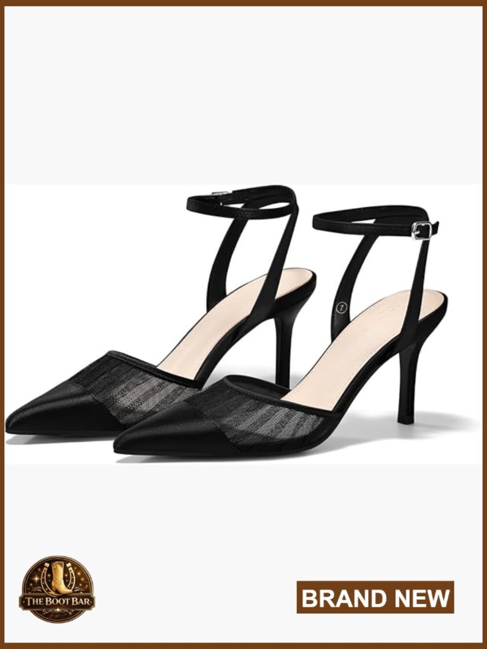 Closed Toe Stiletto Heels Mesh Satin Ankle Strap Dress Shoes